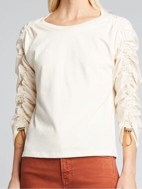 VERONICA BEARD Dudley Drawstring Ruched Sleeve Top Size M